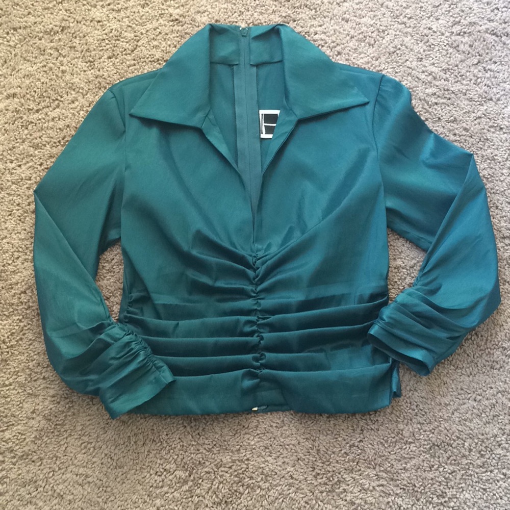 Tadashi Shoji Vintage Teal Roushed  Blouse | 2